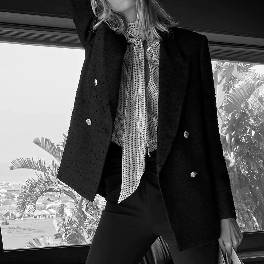 Zara Black Textured/Tweed Blazer - Picture 2 of 10